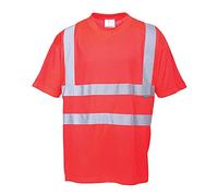 Portwest S478 Hi Vis Short Sleeve T-Shirt Lightweight Breathable Safety Workwear Shirt Moisture Wicking Reflective Tape UPF 40+ Protection Warm Weather Work Top, Red, XXL