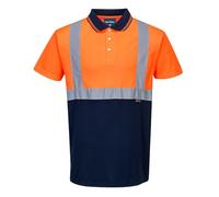 Portwest S479 Hi-Vis Contrast Polo Shirt Short Sleeve Side Vents Breathable | Orange/Navy, Medium, EN ISO 20471 Class 1, UPF 50+, CE Certified, Classic Fit, 100% Polyester, Reflective Tape, Bird-Eye Knit