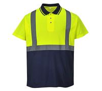 Portwest S479 Hi-Vis Contrast Polo Shirt Short Sleeve Side Vents Breathable | Yellow/Navy, 3X Large, EN ISO 20471 Class 1, UPF 50+, CE Certified, Classic Fit, Polyester Reflective, Reflective Tape