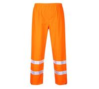 Portwest S480 Hi-Vis Rain Traffic Trousers Stain Resistant Drawstring Waist | Orange, X Large, EN ISO 20471 Class 2, EN 343 Class 3:1, UKCA, Straight Fit, 300D Oxford, Two Side Pass Through Pockets