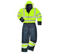 Portwest S485 Men's Hi Vis Winter Work Coveralls Waterproof 300D Polyester Protective Boiler Suit Durable Overalls Thermal Lined Workwear Rain Suit, Yellow / Black, 5X-Large