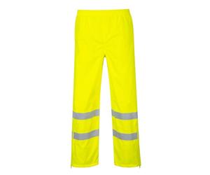 Portwest S487 Hi-Vis Breathable Rain Trousers Waterproof Double PU Coated | Yellow, Small, EN ISO 20471 Class 1, EN 343 Class 4:3, UPF 50+, Straight Fit, Two Side Pass Through Pockets, Reflective Tape