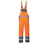 Portwest S488 Men's Hi Vis Bib and Brace Work Overalls Breathable Contrast Rain Dungarees - Waterproof Windproof Reflective Tape Adjustable Fit Multi Utility Pockets, Orange/Navy, 4XL