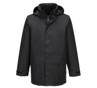 Portwest S523 Oban Winter Jacket Fleece Lined Stud Front Opening Waterproof | Black, Small, EN 343 Class 3:1, EN 342, Regular Fit, Thermal Insulation, Pack Away Hood, Hook and Loop Cuffs