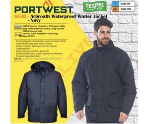 Portwest S530 Arbroath Waterproof Winter Jacket Fleece Lining Mens Coat SMALL