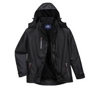 Portwest S555 Outcoach Rain Jacket Long Sleeve Waterproof Front Zip Opening | Black, Medium, EN 343 Class 3:3, UPF 50+, Slim Fit, 100% Polyester, Pack Away Hood, Taped Seams, Hook and Loop Cuffs, Durable