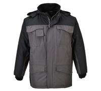 Portwest S562 Ripstop Winter Jacket Multi Pocket Long Sleeve Waterproof | Black/Grey, Small, EN 343 Class 3:1, Secure Fit, Hook and Loop Cuffs, Thermal Insulation, Quilt Lined, Reflective Piping