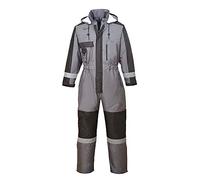Portwest S585 Men's Hi Vis Winter Work Overalls Waterproof Protective Boiler Suit 300D Polyester Coveralls Durable Thermal Lined Workwear Rain Suit Grey, Large