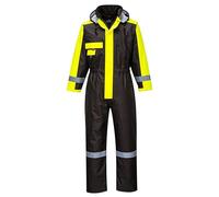 Portwest S585 Men's Hi Vis Winter Work Overalls Waterproof Protective Boiler Suit 300D Polyester Coveralls Durable Thermal Lined Workwear Rain Suit Black, Small