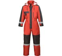 Portwest S585 Men's Hi Vis Winter Work Overalls Waterproof Protective Boiler Suit 300D Polyester Coveralls Durable Thermal Lined Workwear Rain Suit Red, XX-Large
