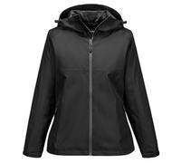 Portwest S614 Women’s Professional Rain Jacket Work Safety Outerwear Waterproof Breathable Polyester Pongee TPU Membrane 140g Taped Seams Adjustable Hood Ventilation Pockets, Black, Small