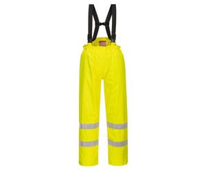 Portwest S781 Bizflame Rain Hi-Vis FR Trousers Flame Resistant PU Coated | Yellow, Medium, EN ISO 20471 Class 1, EN 1149-5, EN 13034, Loose Fit, Ergonomic Quick Release Buckle, Breathable Fabric