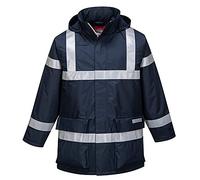 Portwest S785 Bizflame Rain FR Winter Jacket Flame Resistant Long Sleeve | Navy, X Large, EN ISO 14116, EN 1149-5, EN 13034, Internal Chest Pocket, Storm Flap Front, Pack Away Hood, Ribbed Cuffs