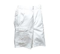 Portwest S791 Painters Shorts Half Elasticated Waist Two Back Patch Pockets | White, Small, UPF 50+, Regular Fit, 100% Cotton, Preshrunk Cotton, UV Protection, Zip Front, Pull-On Design, Workwear