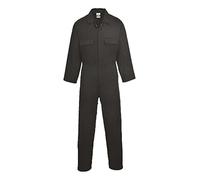 Portwest S998 Mens Euro Work Coverall Cotton Boiler Suit Breathable Medium Weight 260g Concealed Stud Front Elastic Waist Five Pocket Workwear Mechanic Engineer Industrial, Regular, Black, XXXL