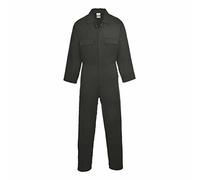 Portwest S998 Mens Euro Work Coverall Cotton Boiler Suit Breathable Medium Weight 260g Concealed Stud Front Elastic Waist Five Pocket Workwear Mechanic Engineer Industrial, Regular, Black, L