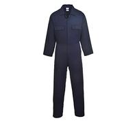 Portwest S998 Men's Euro Cotton Work Coveralls Protective Overalls Breathable Durable Workwear Concealed Stud Multiple Pockets Elastic Waist Boiler Suit for Mechanics Warehouse Garages DIY, Navy, XL
