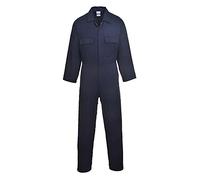 Portwest S998 Men's Euro Cotton Work Coveralls Protective Overalls Breathable Durable Workwear Concealed Stud Multiple Pockets Elastic Waist Boiler Suit for Mechanics Warehouse Garages DIY, Navy, M
