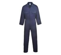 Portwest S998 Mens Euro Work Coverall Cotton Boiler Suit Breathable Medium Weight 260g Concealed Stud Front Elastic Waist Five Pocket Workwear Mechanic Engineer Industrial, Regular, Navy, XS