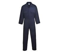 Portwest S998 Mens Euro Work Coverall Cotton Boiler Suit Breathable Medium Weight 260g Concealed Stud Front Elastic Waist Five Pocket Workwear Mechanic Engineer Industrial, Tall, Navy, M