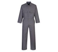 Portwest S999 Euro Work Coverall Concealed Stud Front Elasticated Waist | Zoom Grey, Large, UPF 40+, Regular Fit, Durable Polycotton Fabric, Side Access Openings, 2 Chest Pockets, Back Pocket