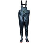 Portwest FW74 Steel PVC Chest Wader Waterproof Safety Workwear Steel Toecap Midsole Slip-Resistant Fuel Oil Resistant Adjustable Straps Durable Heavy-Duty Protection Comfortable Fit, Black, 47