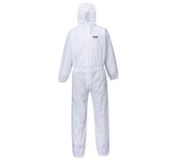 Portwest ST30 BizTex SMS Coverall Type 5/6 Breathable Lightweight Protective Suit Anti-Static Elasticated Hood & Cuffs Durable Workwear for Hazardous Environments, White, L