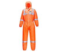 Portwest ST36 VisTex SMS Coverall Type 5/6 High-Visibility Protective Suit Anti-Static Breathable Elasticated Hood & Cuffs Durable Workwear for Hazardous Environments, Orange, M