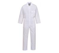 Portwest 2802 Men's Standard Work Coveralls Durable Polycotton Protective Work Overalls Concealed Stud Workwear Multi Pocket Elastic Waist Boiler Suit for Mechanics Warehouse Garages DIY, White, 3XL