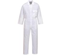 Portwest 2802 Men's Standard Work Coveralls Durable Polycotton Protective Work Overalls Concealed Stud Workwear Multi Pocket Elastic Waist Boiler Suit for Mechanics Warehouse Garages DIY, White, M