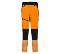 Portwest T140 PW3 Hi Vis Stretch Trouser Work Pants Titanmill Pro Four Way Stretch Reinforced Knees Elastic Waist Segmented Reflective Tape Adjustable Hem EN ISO 20471 Certified, Orange/Black, L