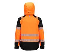 Portwest T161 PW3 Hi Vis Overhead Rain Jacket Waterproof Breathable Windproof Stretch Fabric Helmet Compatible Hood EN ISO 20471 Workwear, XL, Orange/Black