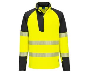 Portwest T172 PW3 Hi Vis Quarter Zip Sweatshirt Durable Cotton Rich Fabric Comfortable Fit Contrast Panels Reflective Trim Ribbed Cuffs Side Zip Pockets Modern Workwear