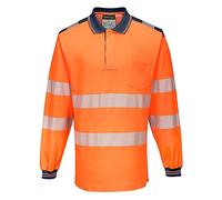 Portwest T184 PW3 Hi-Vis Cotton Comfort Polo Shirt Long Sleeve Ribbed Cuffs | Orange/Navy, 5X Large, EN ISO 20471 Class 3, RIS 3279-TOM, Classic Fit, Moisture Wicking Fabric, Chest Pocket, Rail