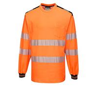 Portwest T185 Lightweight PW3 Hi-Vis Cotton Comfort T-Shirt L/S Orange/Black, 4X-Large