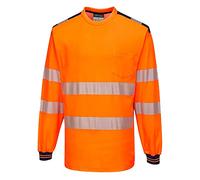 Portwest T185 Lightweight PW3 Hi-Vis Cotton Comfort T-Shirt L/S Orange/Navy, X-Large