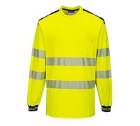 Portwest T185 Lightweight PW3 Hi-Vis Cotton Comfort T-Shirt L/S Yellow/Black, Small