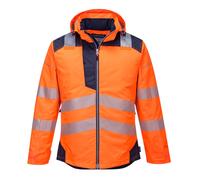 Portwest T400 PW3 Hi-Vis Winter Jacket Waterproof Hooded Coat - Orange Navy