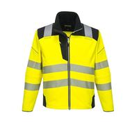 Portwest T402 Men's PW3 Hi Vis Safety Jacket - Windproof Water Resistant High Visibility Reflective Softshell Jacket Yellow/Black, 4X-Large