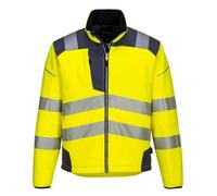 Portwest T402 Men's PW3 Hi Vis Safety Jacket - Windproof Water Resistant High Visibility Reflective Softshell Jacket Yellow/Grey, Medium