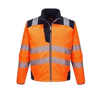 Portwest T402 Men's PW3 Hi Vis Safety Jacket - Windproof Water Resistant High Visibility Reflective Softshell Jacket Orange/Navy, XX-Large
