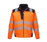 Portwest T402 Men's PW3 Hi Vis Waterproof Jacket - Windproof High Visibility Reflective Softshell Safety Jacket Orange/Black, Large
