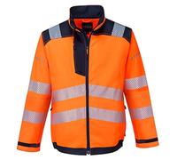 Portwest T500 PW3 Men's Hi-Vis Waterproof Jacket - Reflective High Viz Outdoor Safety Security Workwear Coat, Orange/Navy, M