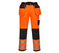 Portwest T501 Mens PW3 Hi Vis Work Trousers - Holster Pocket Workwear Safety Construction Trousers Orange/Black, 48