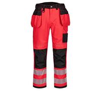 Portwest PW3 Hi-Vis Holster Pocket Work Trousers Red/Black Strong Fit 40