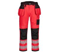 Portwest PW3 Hi-Vis Holster Pocket Work Trousers Red/Black Strong Fit 40
