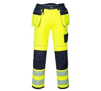 Portwest T501 Mens PW3 Hi Vis Work Trousers - Holster Pocket Workwear Safety Construction Trousers Yellow/Navy, 32
