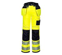 Portwest T501 Mens PW3 Hi Vis Work Trousers - Holster Pocket Workwear Safety Construction Trousers Yellow/Black Short, 36