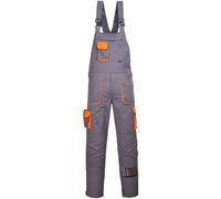 Portwest TX12 Men's Texo Contrast Bib and Brace Work Overalls Workwear Dungarees with Storage Knee Pad Pockets Adjustable Fit Elasticated Back, Grey, L