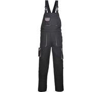 Portwest TX12 Texo Contrast Bib and Brace Work Overalls Mens Workwear 10 Pockets UPF 40+ Sun Protection Elasticated Waist Knee Pad Pockets, Regular, Black, L